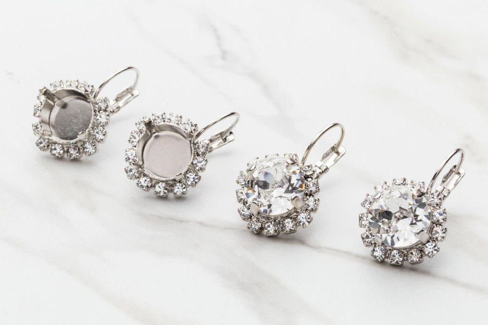 11 mm | Bases de pendientes hágalo usted mismo con halo de cristal | Un par (EE 29) Foto 1 de 1