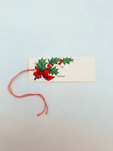 25 Vintage Weihnachten Geschenkanhänger Stechpalme und Beeren Original Saiten 3"x1" - Bild 1 von 8