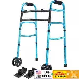 Heavy Duty Folding Walker AluminumWalker With 5 Inches Wheels for Seniors 500lbs - Picture 1 of 8
