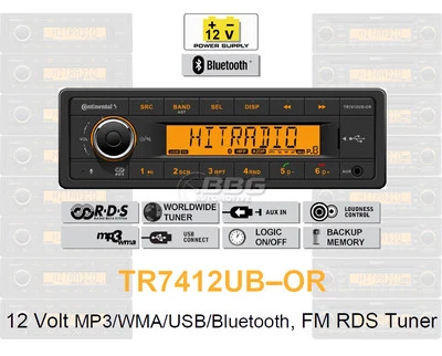 Radio Coche Coche Coche 12 Voltios Bluetooth, Sintonizador RDS, MP3, WMA, USB, 12V TR7412UB-OR Foto 1 de 3