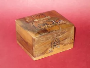 Rare Antique vtg Bezalel hand painted olive wood money bank box Israel signed - Picture 1 of 12