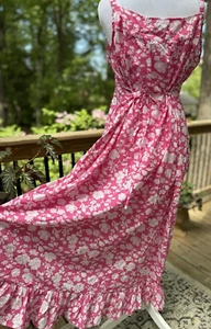 Ralph Lauren Nightgown Long Crisp Cotton Tie Waist Ruffle Floral Pink White XL - Picture 1 of 11