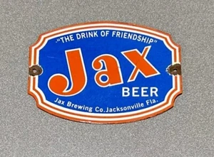 LETRERO DE PORCELANA ALCOHOL CERVEZA JAX VINTAGE GASOLINA COCHE CAMIÓN ACEITE MOTOCICLETA - Imagen 1 de 2