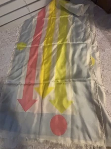 Gunter Rechteck gelb weiß korallenblau alle Seide Italien Streifen Fransen langer Schal - Bild 1 von 3