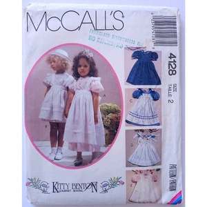 Sewing Pattern for Size 2 Girl's Dress w Puff Sleeves & Pinafore, McCall's 4128 - Picture 1 of 7