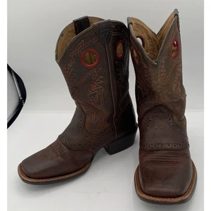 Ariat Botas de Cuero Marrón con Bordado Rojo Niños Talla 1 - Imagen 1 de 9