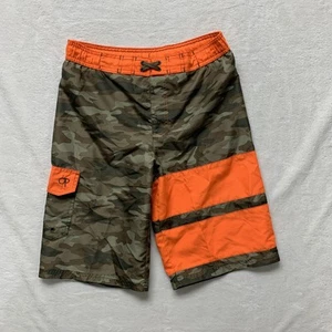 OP Ocean Pacific Boys XL 14-16 Camo Print Orange Board Swim Shorts Cargo Pocket - Picture 1 of 7