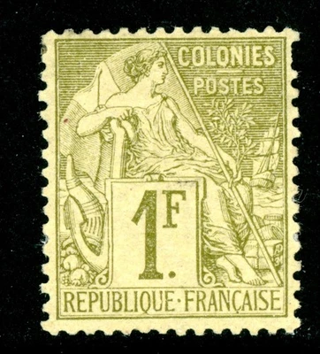 France 1881 Colonies General Issues 1 Franc Bronze Green Scott #59 Mint G67 - Image 1 of 4