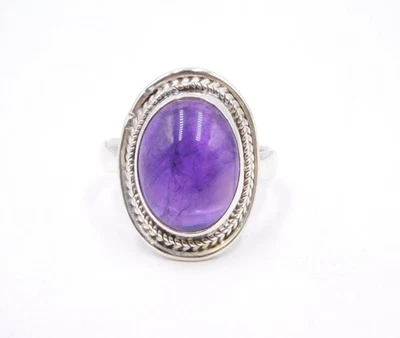 6.60 GM 925 Argento Sterling Naturale Ametista Cab Gemma Fine Misura Anello 8 " - Immagine 1 di 4