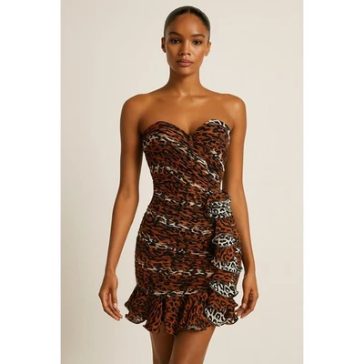 Mini Vestido Vintage Años 80 90 Lillie Rubí Estampado Animal Talla 4 Volantes Roseta Foto 1 de 4