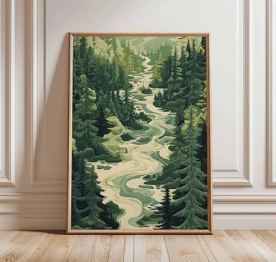 Póster de paisaje forestal - Impresión de arte de pared de naturaleza de río tranquilo, decoración de bosques Foto 1 de 4