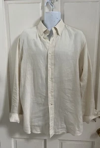 DANIEL CREMIEUX COLLECTION NEW! Creamy Beige 100% Linen Long Sleeve Shirt Sz L - Picture 1 of 5