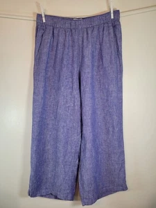 Cynthia Rowley Womens Blue Cropped Linen Pants Wide Leg Pockets Chambray Large - Picture 1 of 17