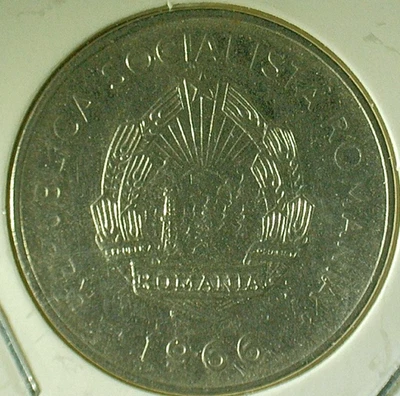 WORLD COIN SALE-1966 ROMANIA 1 LEU--NICKEL PLATED STEEL COIN-KM# 95 - Image 1 of 3