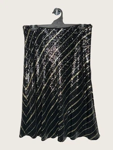 PHASE EIGHT Like New Women's Black Stripe Sequin Midi Skirt Size 16 - Picture 1 of 3