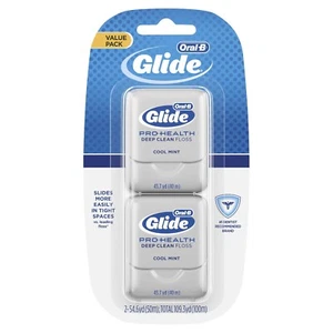 Oral-B Glide Pro-Health Deep Clean Waxed Dental Floss Cool Mint 40 M Pack of 2 - Picture 1 of 4