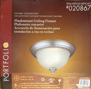 Portfolio Flush Mount Ceiling Light Fixture #020867 13.25” Brushed Steel 2 Bulbs - Picture 1 of 12