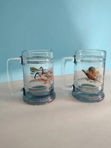 Two Vintage Princess House Glass Beer Mugs Wildlife Geese Pheasant Canada Goose - Picture 1 of 18