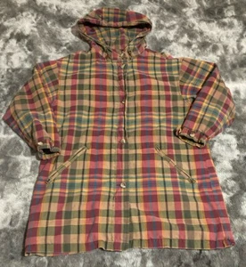 Eddie Bauer Jacket Womens Medium Checkered Plaid Parka Pullover Coat Red Green - Picture 1 of 13