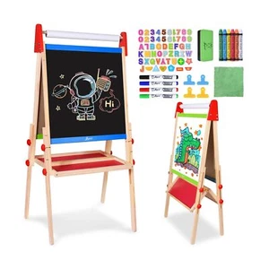 Joyooss Easel for Kids Easel, Wooden Easel Whiteboard & Chalkboard Easel, Fol... - Picture 1 of 9