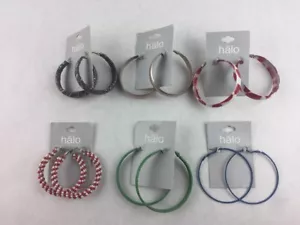 Costume Fashion Earring Lot 6 Various Color Design Hoop Jewelry - Picture 1 of 3