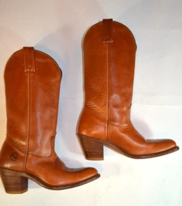 Vintage Double H Women's Brown Leather Almond Toe Western Cowboy Boot 8B K795614 - Picture 1 of 13