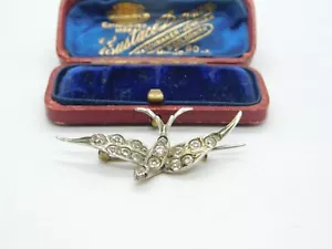 More details for victorian sterling silver &amp; paste set swallow sweetheart brooch antique c1890