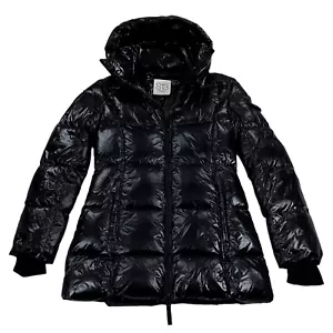 S13 Gramercy Puffer Hooded Jacket Damen Gr. M SLIM FIT Daunenmantel Glanz Schwarz - Bild 1 von 11