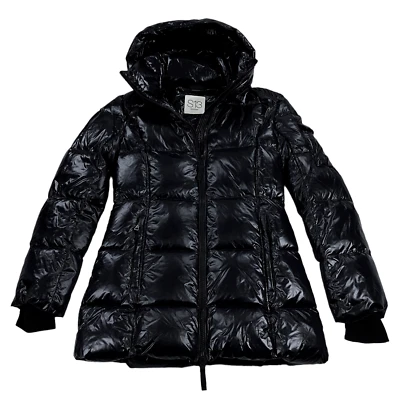 Chaqueta con capucha S13 Gramercy Puffer para mujer talla M abrigo de plumón negro brillante Foto 1 de 4