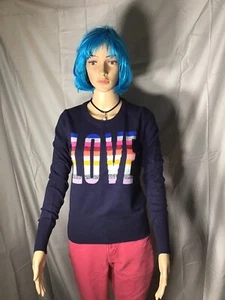 Gap NWT Unisex navy blue sweater with rainbow colored ‘LOVE’ on front XS - Picture 1 of 9