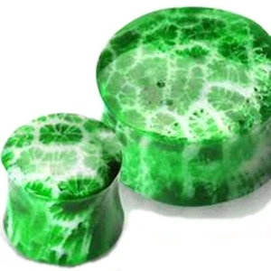 PAIR-Coral Organic Green Saddle Flare Ear Plugs 22mm/7/8" Gauge - Picture 1 of 4