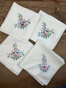 4 Vintage Thai Luxe Soft Cotton Off-White Embroidered 16" Napkins Runners - Picture 1 of 6