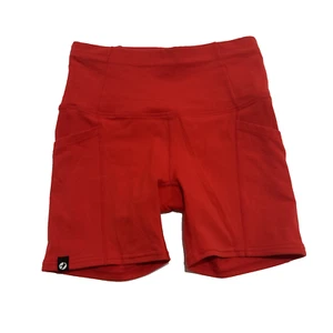 Pantaloncini biker Oiselle taglia 2 rossi tasche laterali tasca vita yoga corsa allenamento - Foto 1 di 10