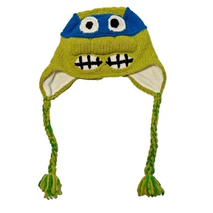 Hand Knit Leonardo Ninja Turtles Boys Hat 100% Wool Ecuador Lined Beanie TMNT - Picture 1 of 5