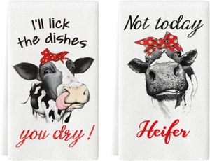 Funny Farm Cow Kitchen Towels Dish Towels, 18X26 Inch I'Ll Lick the Dishes You D - Picture 1 of 12