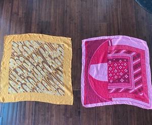 2 Bufandas de Seda Vintage Burmel & Saut’ Augelo Rosa Marrón Mod 60/70s 23”x22” - Imagen 1 de 10