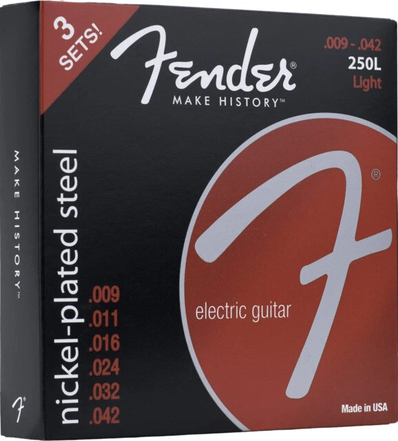 Fender 250L Nickel Plated Steel Electric Guitar Strings - 3 Pack