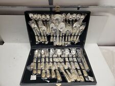 WM ROGERS & SON Flatware ENCHANTED ROSE 51pc for 12 Silver Plate Gold Color Trim