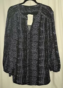 Ellos Blouse, Black & Purple, Animal Print, 24, Vneck, long sleeve, 34" long - Picture 1 of 3