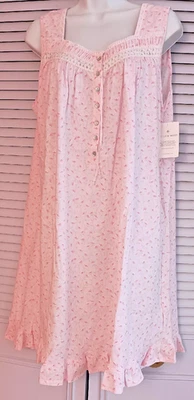 Camisón de ballet tejido jersey 100 % algodón manga larga floral rosa Eileen West M Foto 1 de 4