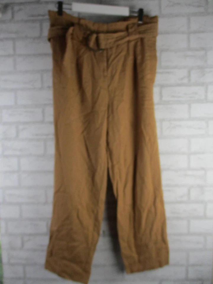 Witchery womens wide leg chino pants tan /brown 12 high waist belted - image 1 of 4
