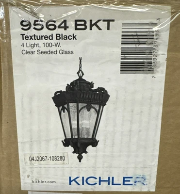 全新!!! Kichler 9564 BKT Tournai 33-1/2 英寸高 4 灯户外灯笼-黑色 — 第 1/2 张图片