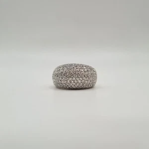 Bague bombée or blanc 18 carats sertie de diamants naturels - Picture 1 of 5