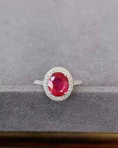4,20 ct Ovalschliff natürlicher Rubin & Diamant Ehering 14 K massives echtes Weißgold - Bild 1 von 6