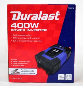 Duralast 400W Power Inverter 70002A ~ 2 AC Outlets and 2 3.1A USB Ports - NEW - Picture 1 of 5