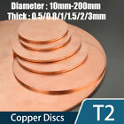 T2 Solid Pure Copper Discs Blanks Round Plate Metal Sheet Dia 10mm-200mm