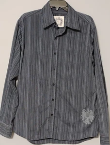 Level Ten Button Shirt Mens XL Black Gray Striped Long Sleeves Graphic Design - Picture 1 of 8