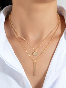 AU Local Double Layer Chain Round Charm Bar Drop Necklace Choker Party Jewellery - Picture 1 of 14