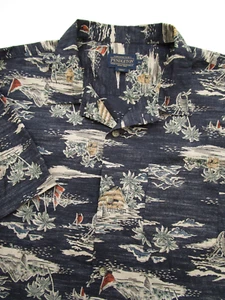 Mens XL Pendlton SS hawaiian camp shirt black boat island hut loop collar - Picture 1 of 7
