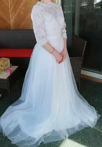 wedding dress size 8 lace removable sleeves sweetheart tulle - Picture 1 of 3